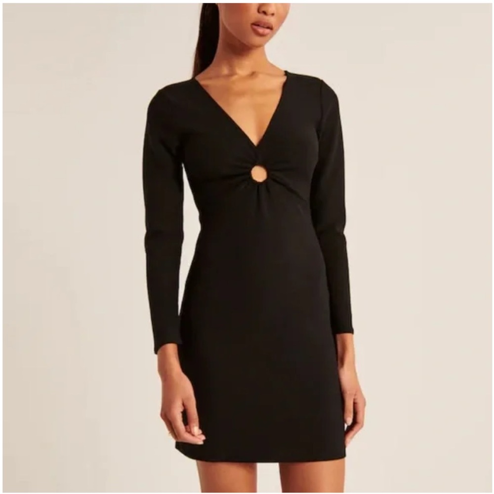 NEW Abercrombie & Fitch O-Ring Black Long Sleeve Dress medium Petite